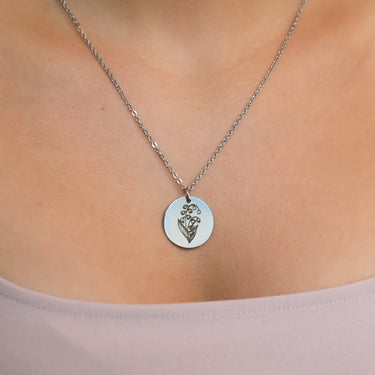 Silver Personalized Birth Flower Necklace